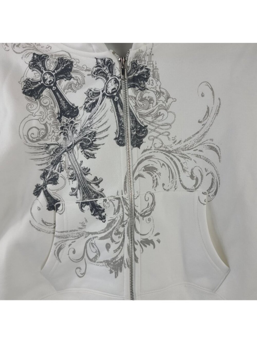 NEW Insomnia IV Elegance Cropped Hoodie With Angel & Cross Graphic White Sz XL - Picture 4 of 7